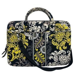 NWT Vera Bradley-Hard Shell Laptop Case with Strap-Baroque-Black Yellow Gray-Ret